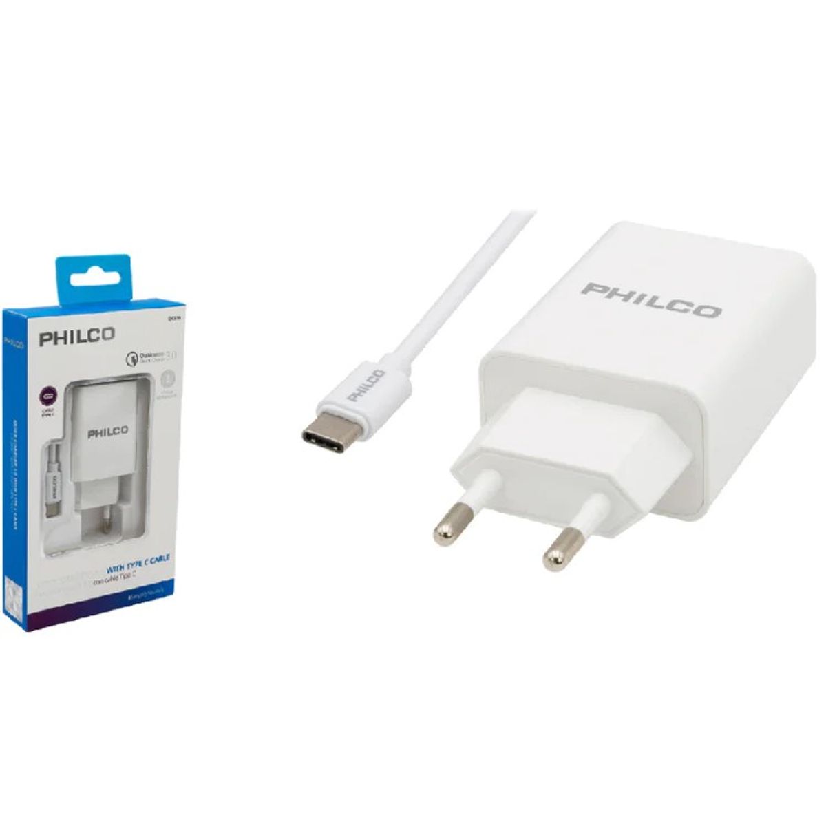 PHILCO - Cargador de pared USB Tipo C carga Rápida 18W Blanco