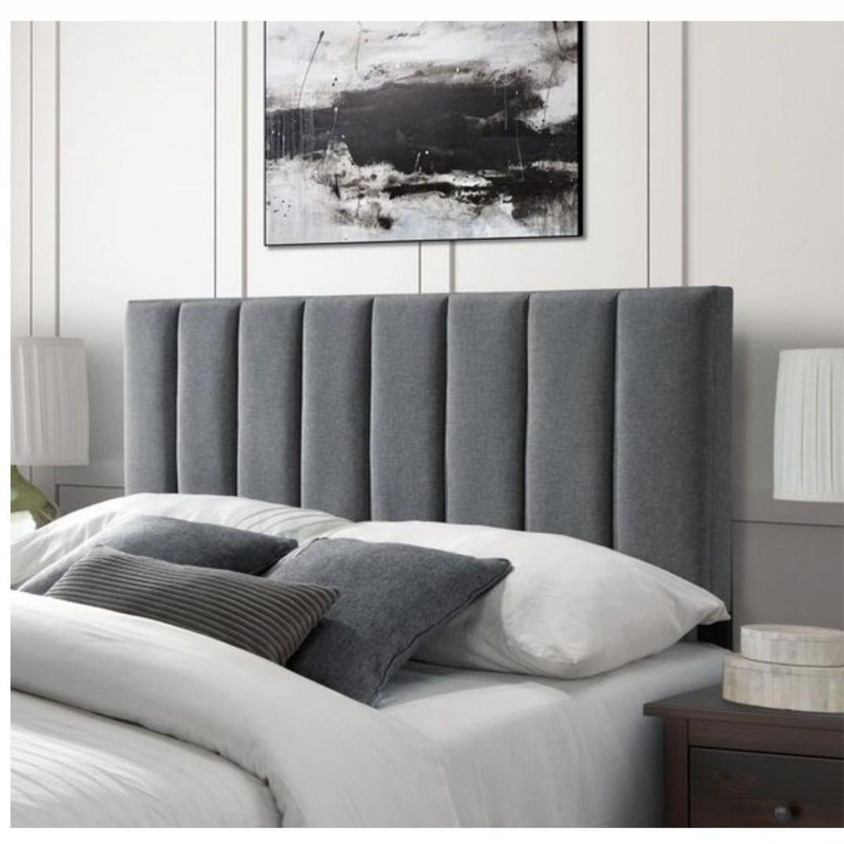 GENERICO - Respaldo Tubular AL PISO LINO GRIS OSCURO SUPER KING