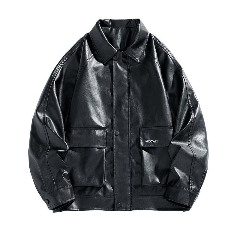 KNOWMLAB - Chaqueta Cuero Hombre Negro