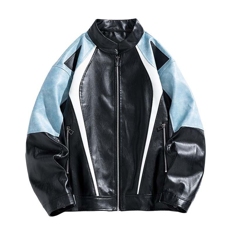 KNOWMLAB - Chaqueta Cuero Hombre Azul