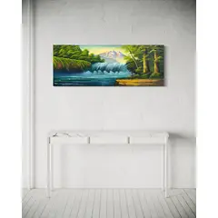 DEKAM DISEÑO - Cuadro Paisaje Cascada Pintado 120x45 cms