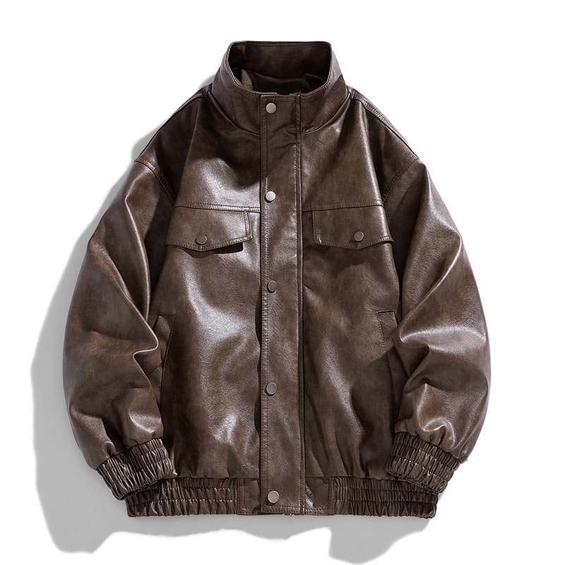 KNOWMLAB - Chaqueta Cuero Hombre Marrón
