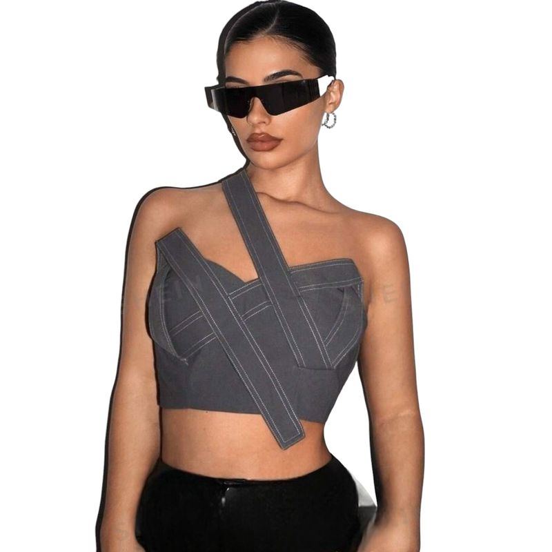 GENERICO - Crop Top Gris Asimétrico