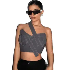 GENERICO - Crop Top Gris Asimétrico