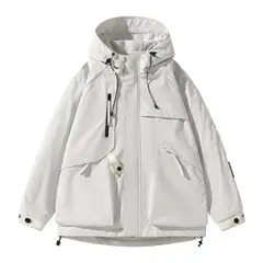 KNOWMLAB - Chaqueta Casual Hombre Con Sombrero Blanco