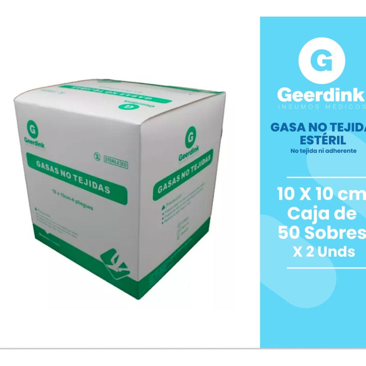 GENERICO - Gasas No Tejidas Estériles 10 X 10 cm x 50 Sobres de 2 unds. Geerdink