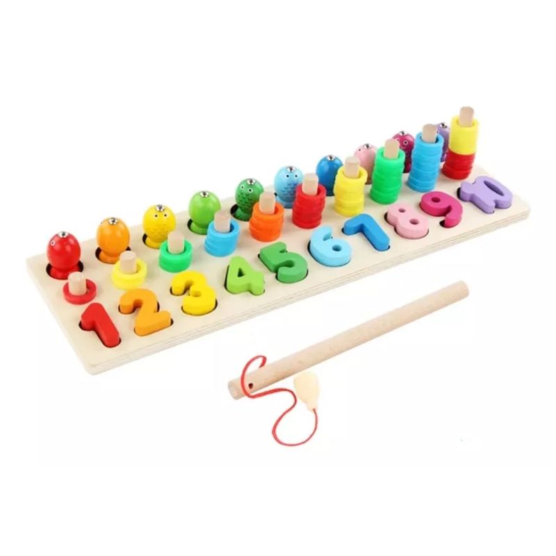 GENERICO - Abaco Natural con 10 Numeros Pesca Montessori Madera Juguete