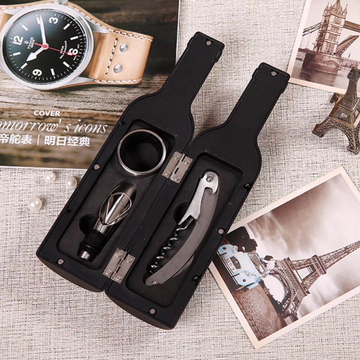 HOMESTAR - Set Premium de Accesorios para Vino en Caja de Botella 5 pzs