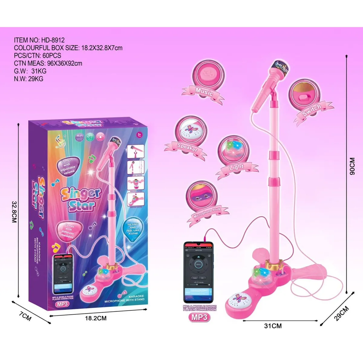 GENERICO - Microfono Pedestal Juguete Mp3 Con Luces Infantil Rosado…
