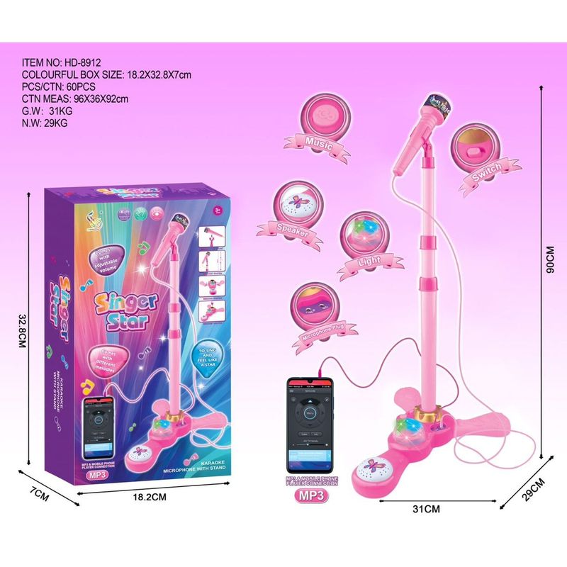 GENERICO - Microfono Pedestal Juguete Mp3 Con Luces Infantil Rosado…