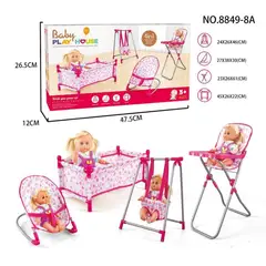 GENERICO - Set Juego 4 En 1 Con Muñeca, Silla, Comedor, Columpio Y Cuna