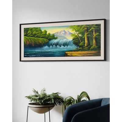 Imagen 2 del producto Cuadro Paisaje Oleo Cascada Pintado Enmarcado 146x66 cms