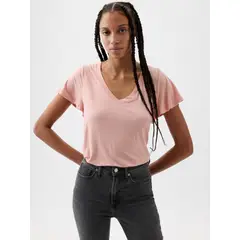 GAP - Polera Mujer Cuello V Manga Corta Vuelos Rosado