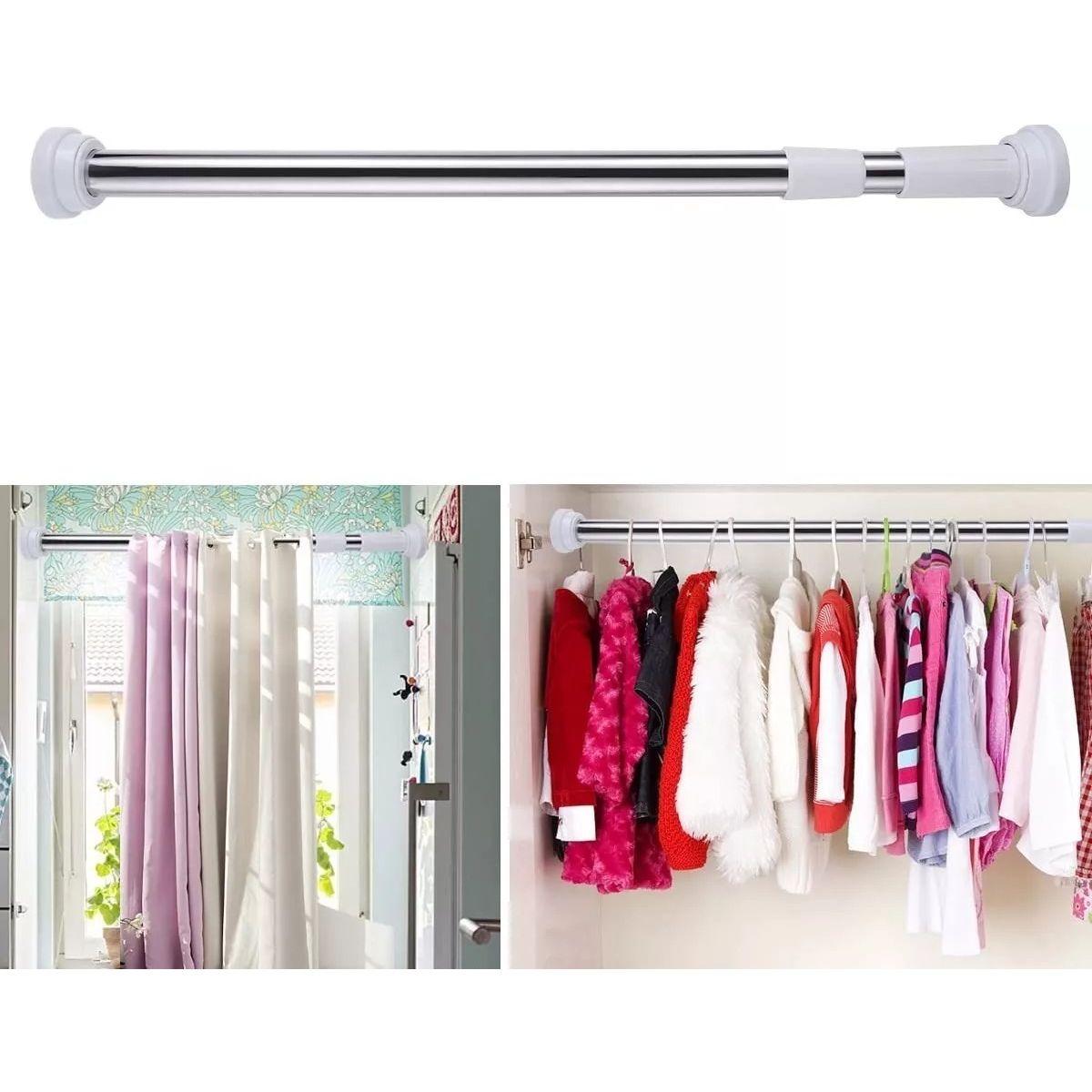 GENERICO - Barra Extensible 110-200cms Cortina De Ducha Acero Cromada