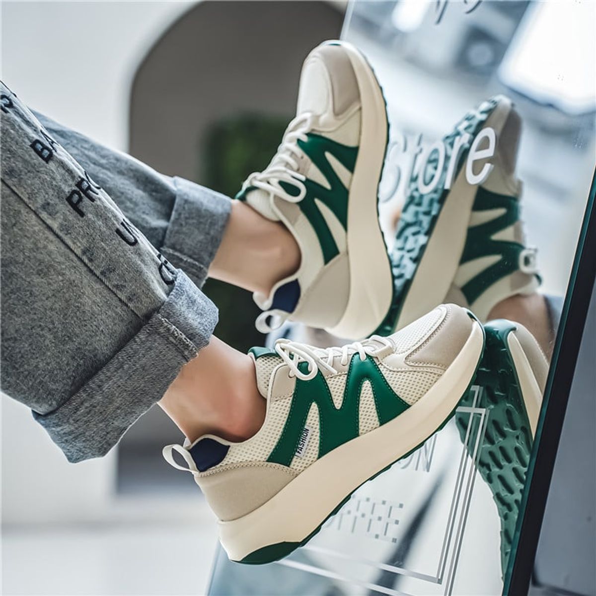 SHANDIAN - Zapatillas Running Hombre Verde
