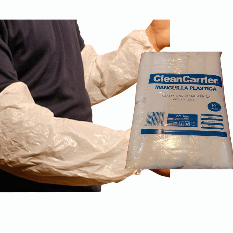 CLEANCARRIER - Manguilla Desechable Polietileno 100 Un Cleancarrier - Blanco