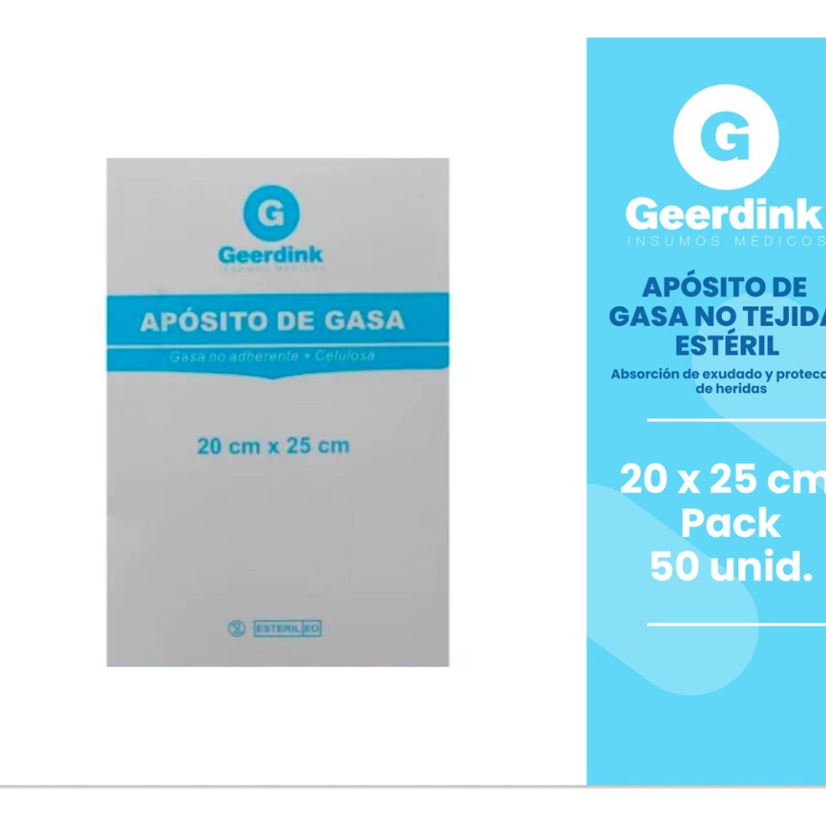 GEERDINK - Apósito De Gasa No Tejida Estéril 20x25 Cm Pack X 50 Unds Geerdink