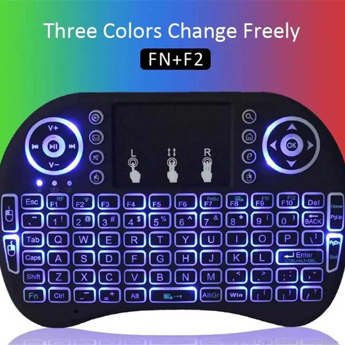 GEN - Mini Teclado Inalambrico Recargable Mouse Touchpad Smart Tv - Negro