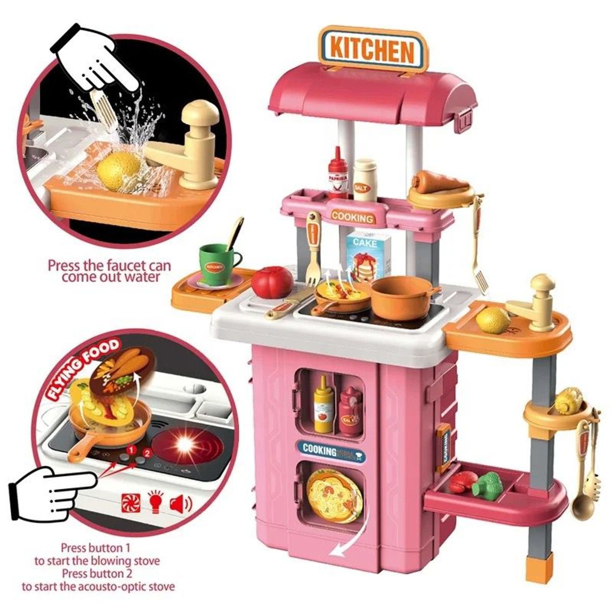 GENERICO - Juguete Maleta 3 En 1 Cocina Rosada Sale Agua
