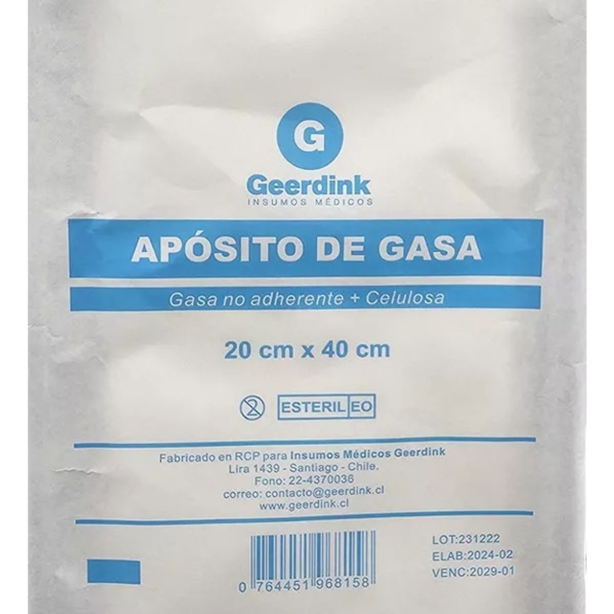 GEERDINK - Apósito De Gasa No Tejida Estéril 20x40 Cm Pack X 10 Unds Geerdink