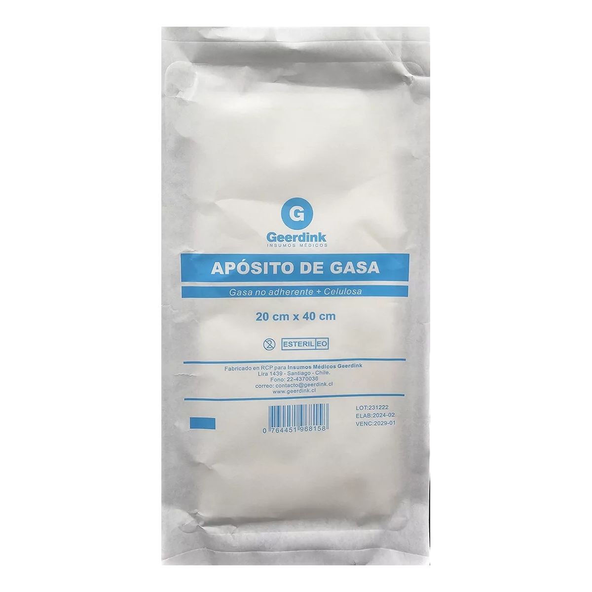 GEERDINK - Apósito De Gasa No Tejida Estéril 20x40 Cm Pack X 10 Unds Geerdink