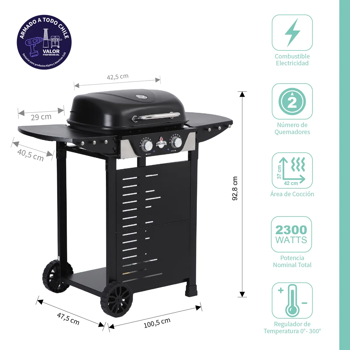 AMERICAN GRILL - Parrilla Electrica 2 Tubos Calefactores Manhattan Black
