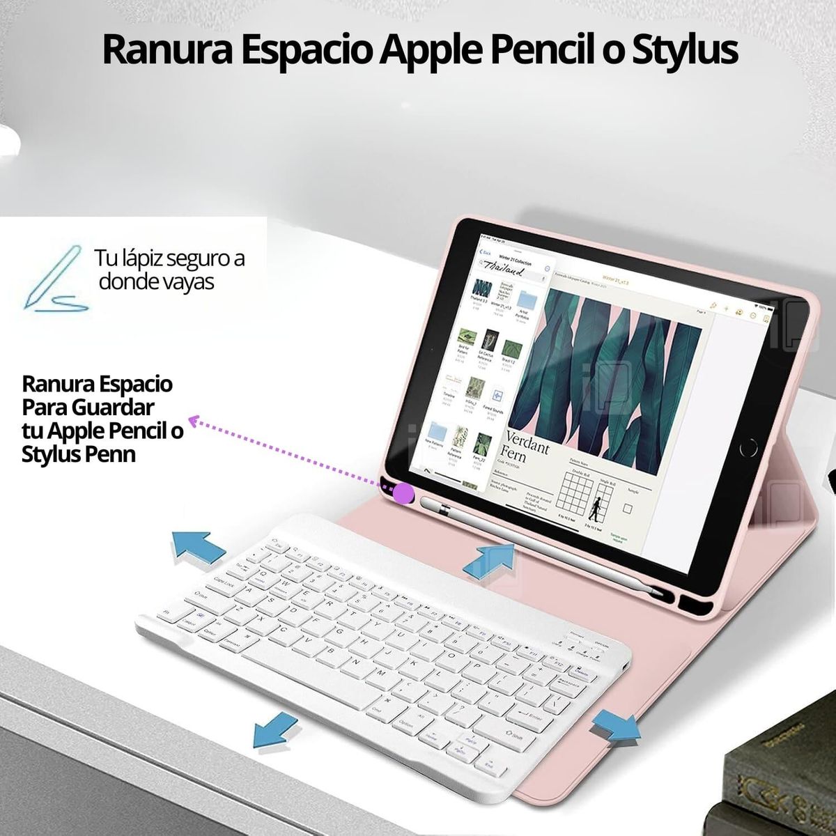 GENERICO - Funda Teclado Español Para iPad 9 10.2 Con Ranura Lápiz - Rosa