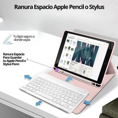 Imagen 2 del producto Funda Teclado Español Para iPad 9 10.2 Con Ranura Lápiz - Rosa