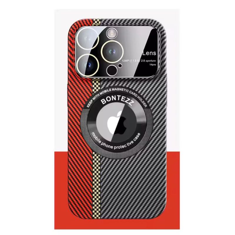 GENERICO - Funda estilo Fibra Carbono magsafe para iPhone 14 Pro Red Black
