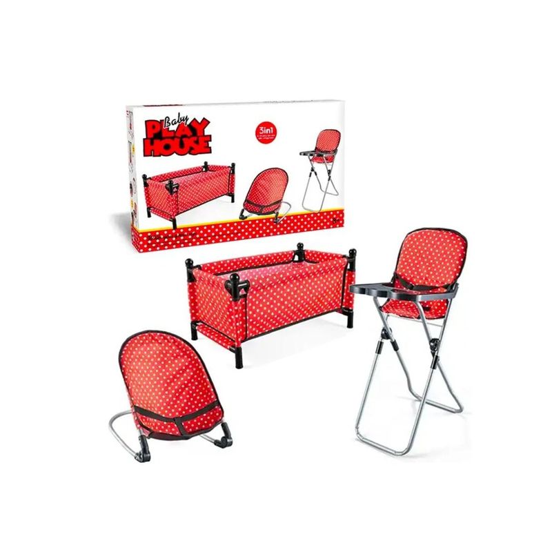 GENERICO - Set Juego Para Muñecas 3 En 1 Silla Mesedora Y Cuna Niñas