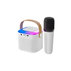 GENERICO - Parlante Bluetooth Karaoke Portatil RGB con Microfono Blanco