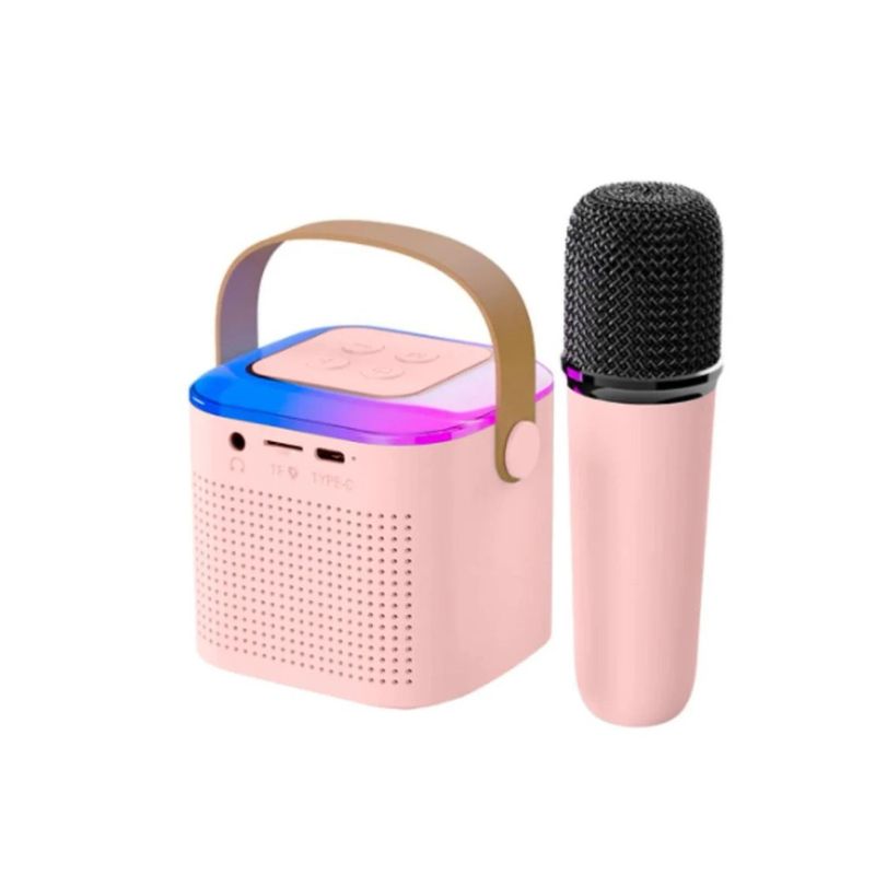 GENERICO - Parlante Bluetooth Karaoke Portatil RGB con Microfono Rosado