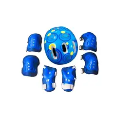 GENERICO - Set Protección Niños Casco Rodilla Codo Mano Azul Circulo