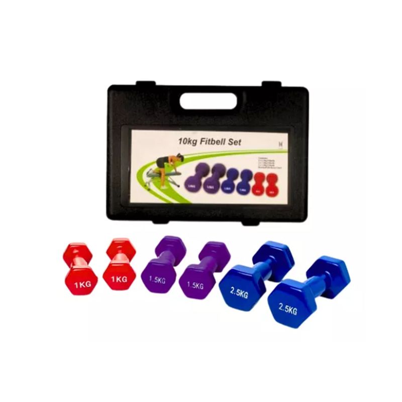 GENERICO - Kit Maleta De 6 Mancuerna De Vinilo 10kg Colores Ejercicio