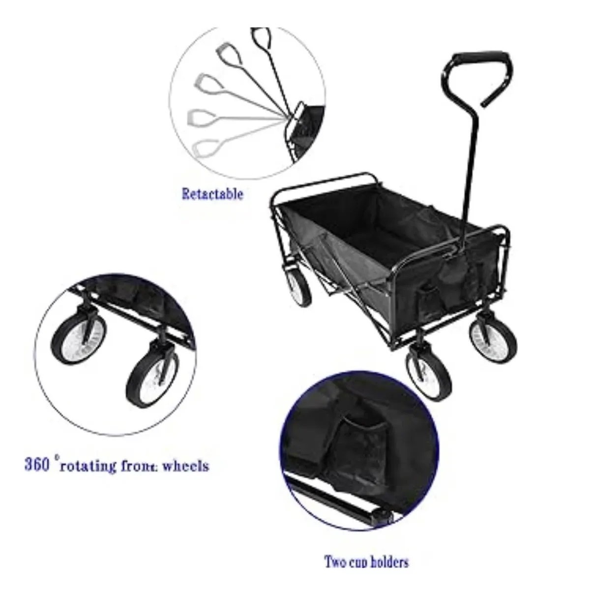 ANGELES DEL HOGAR - Carrito Para Compras Plegable Camping Pro Max Color Negro