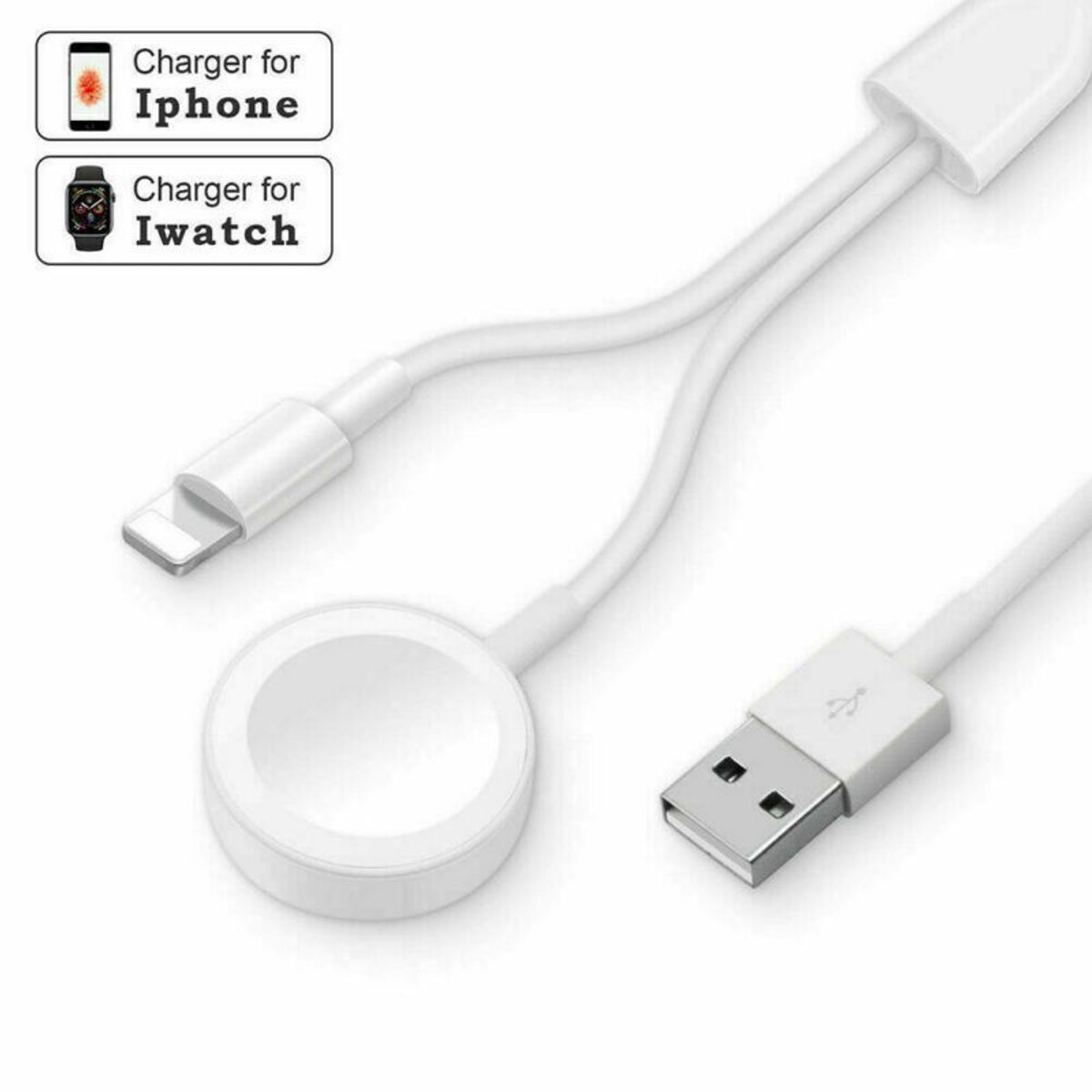 GENERICO - Cable Cargador Para Apple Watch Series 6,5,4,3 Usb 2en 1