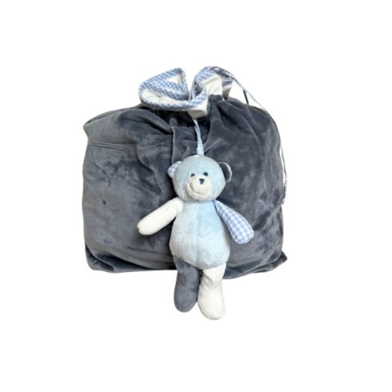 BILBOLA - Pañalera azul con oso cascabel