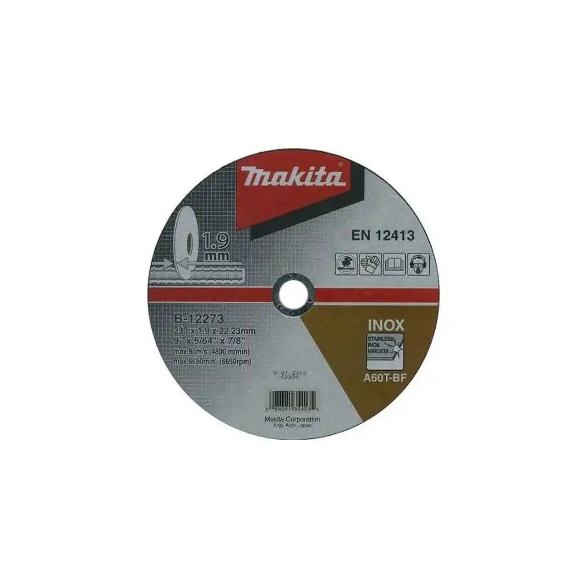 MAKITA - Disco abrasivo 230 x 1,9 x 22,23 mm corte acero inox. Makita B-12273