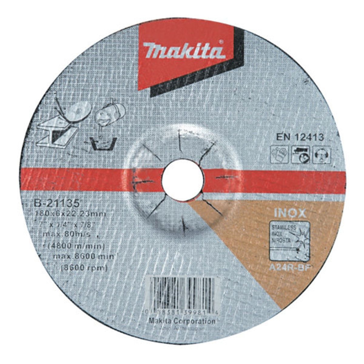 MAKITA - Disco desbaste acero inox 180 mm A24R trabajo pesado Makita B-21135