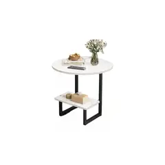 IMPORTCLICK - Mesa Centro Redonda Living Hogar Fierro Madera Blanca
