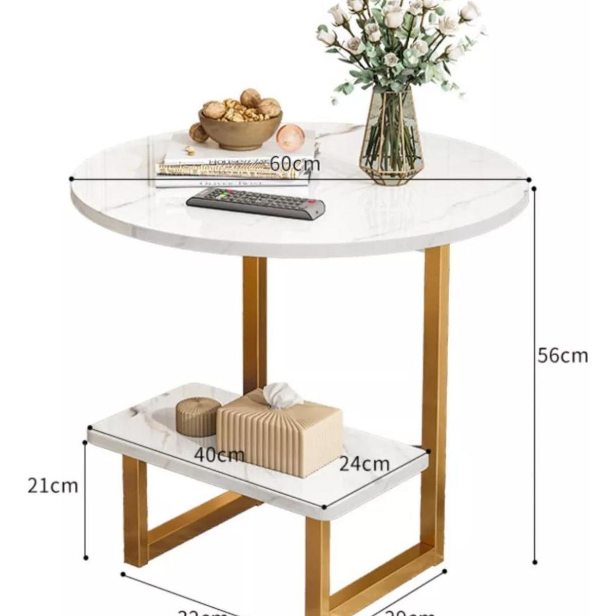 IMPORTCLICK - Mesa Centro Redonda Living Hogar Fierro Madera Blanca