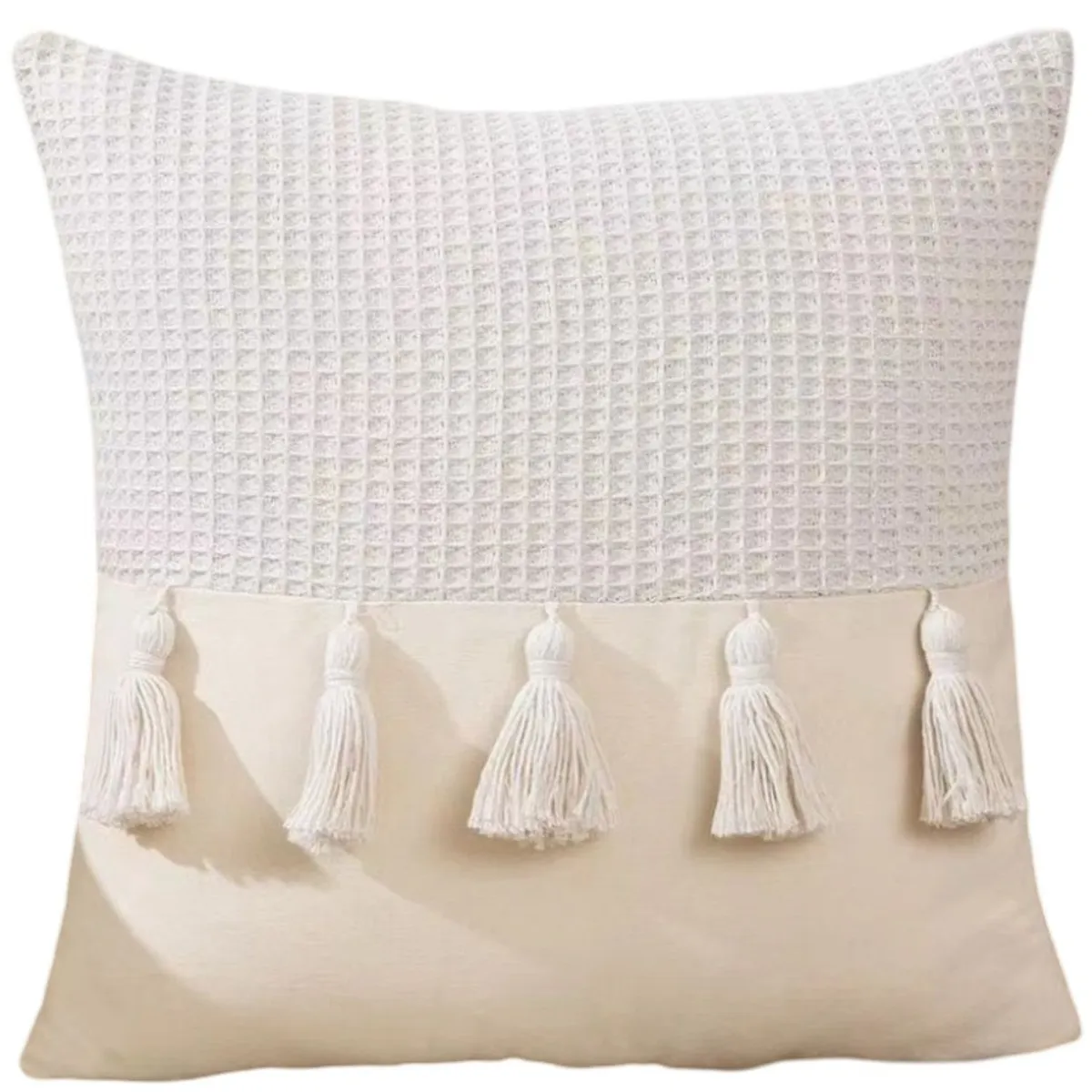 GENERICO - Set de 4 Fundas de Cojín con Pompones-Beige Claro