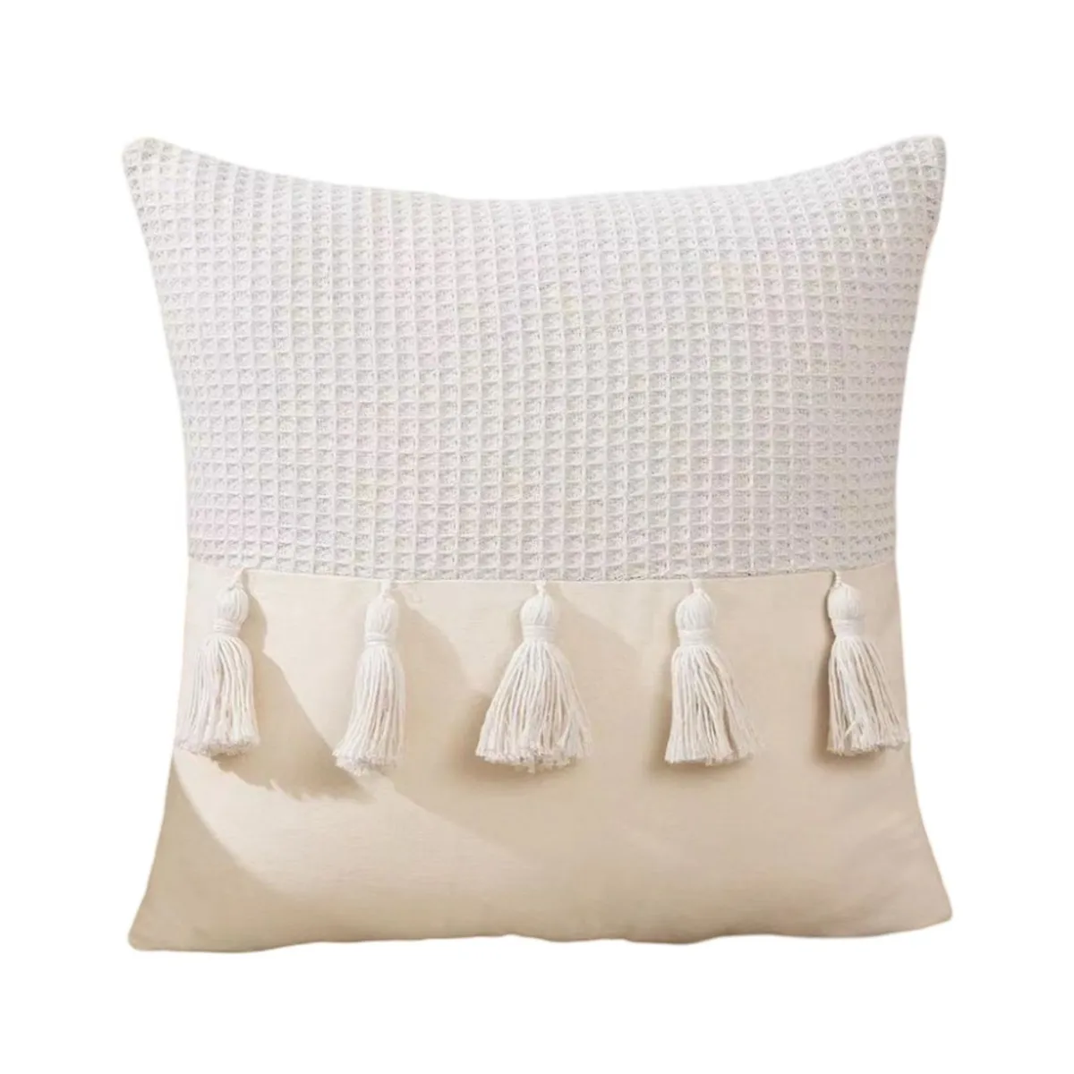 GENERICO - Set de 4 Fundas de Cojín con Pompones-Beige Claro