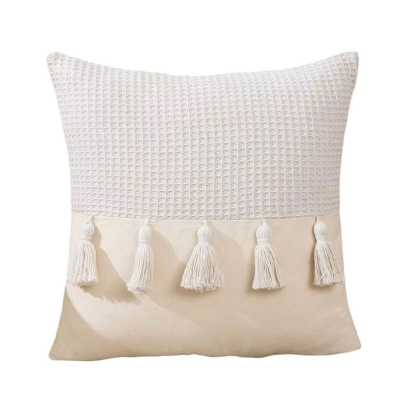 GENERICO - Set de 4 Fundas de Cojín con Pompones-Beige Claro