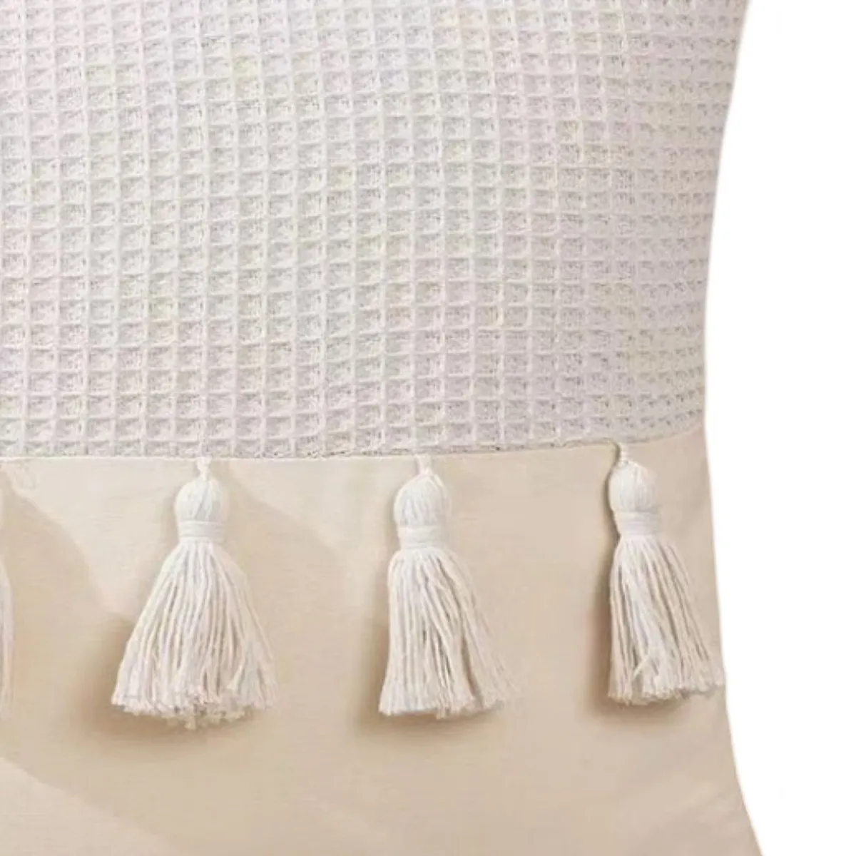 GENERICO - Set de 4 Fundas de Cojín con Pompones-Beige Claro