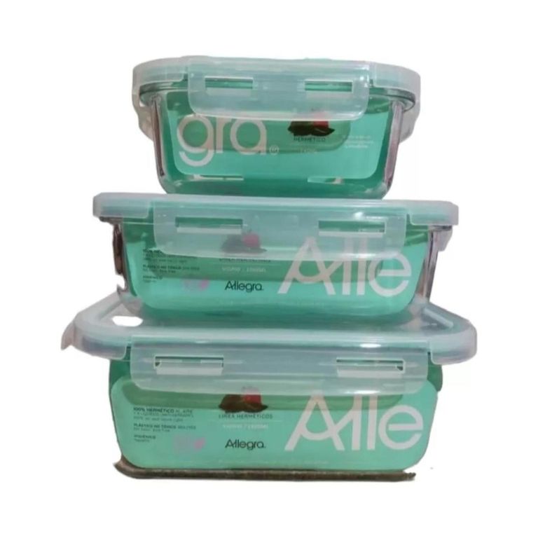 Set 3 Tupper Hermetico Vidrio Para Alimentos Comida