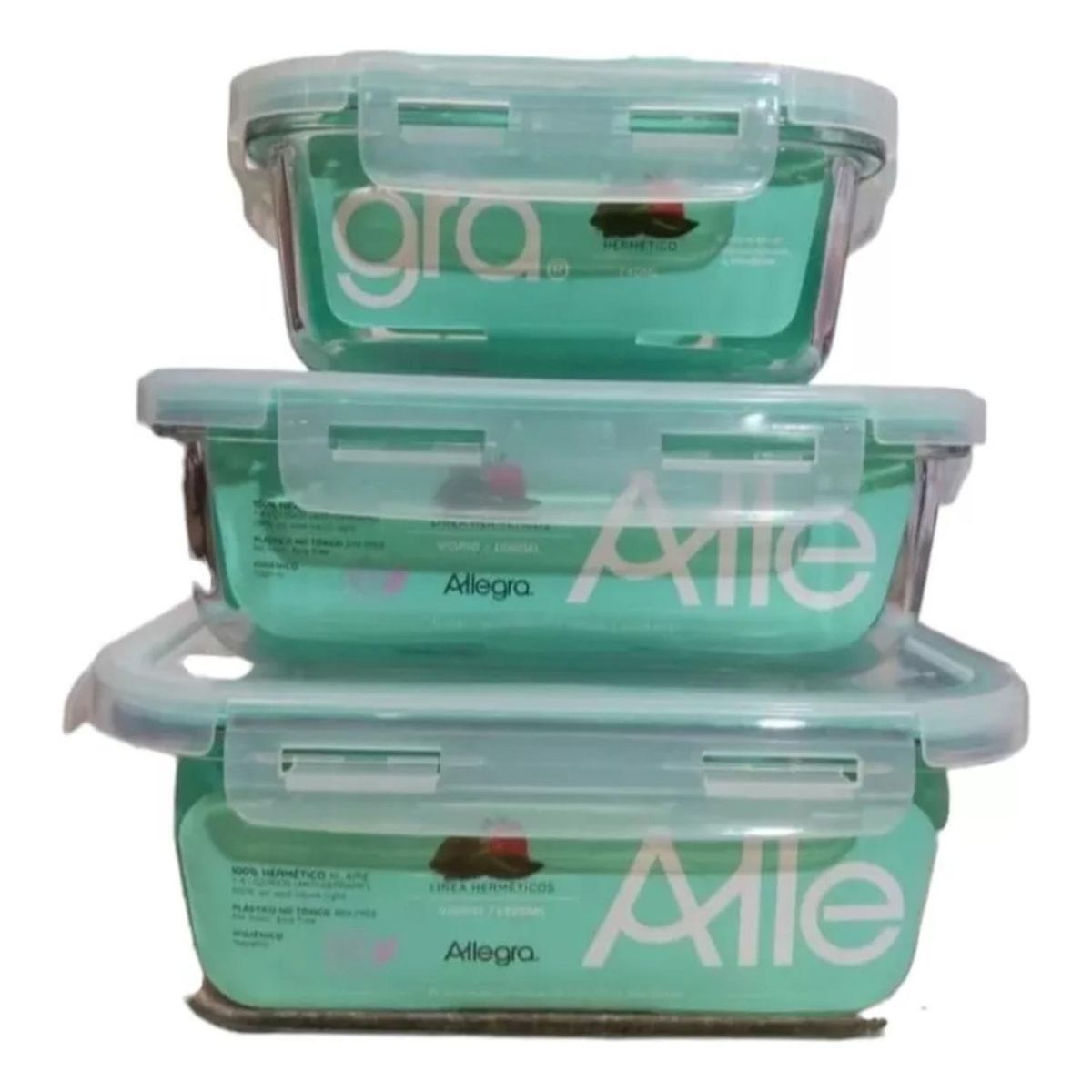 IMPORTCLICK - Set 3 Tupper Hermético Vidrio Para Alimentos 17 x 12 x 5.5 CM Negro