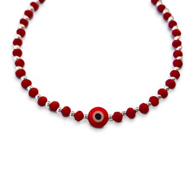 Imagen 2 del producto Pulsera Ojo Turco Cristal Rojo Bolitas Plata Fina 925