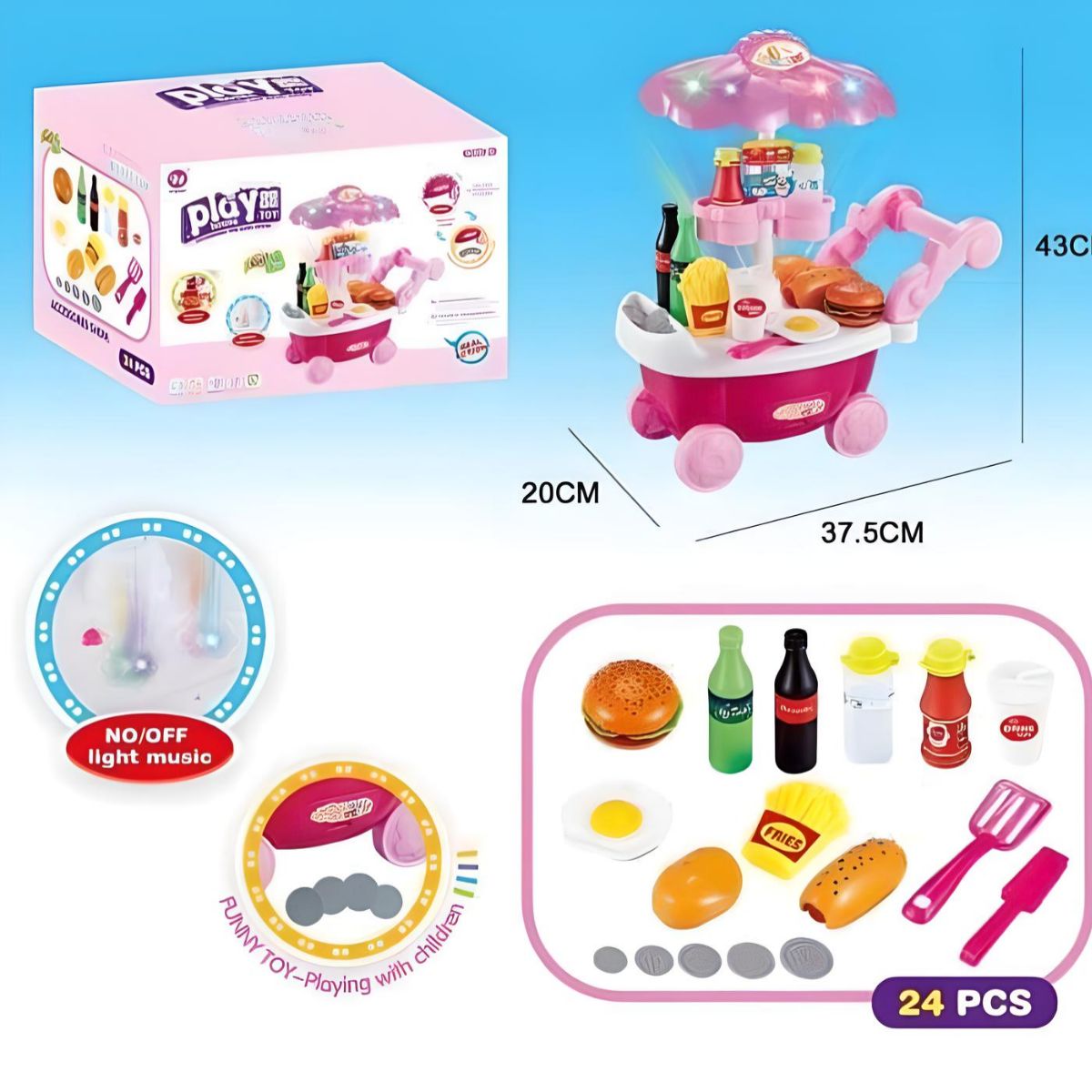 OMAS - Carrito de Comida Con Accesorios y Luces Para Niña