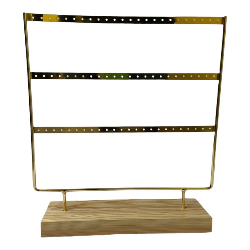 GENERICO - Exhibidor Dorado Base Madera Para 36 Pares De Aros